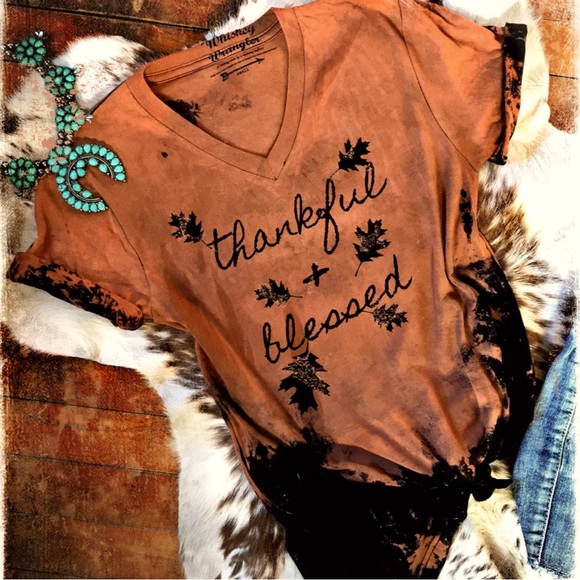 Whiskey Wrangler Tops - Thankful and Blessed Graphic Tee